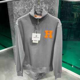 Cotton Fleece Half Zip Sweat Shirt-Grey