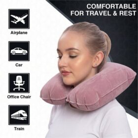 Inflatable U Shape Velvet Travel Neck Pillow For Flight Rest (1 Pcs)